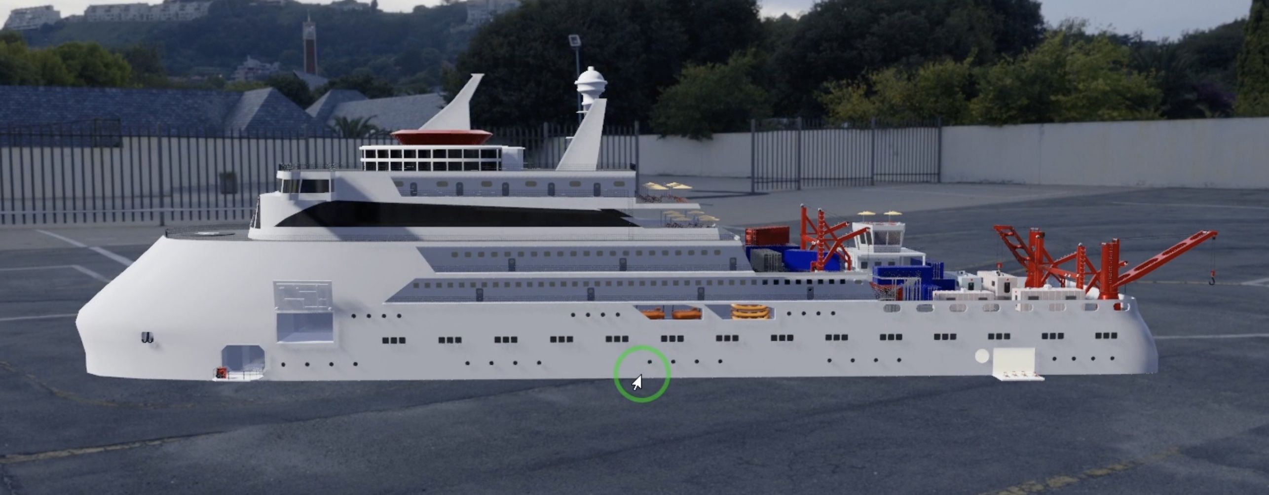 Rendering 3D Animation Werft ein Forschungsschiff entsteht
